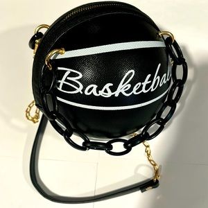 Black basketball purse with gold crossbody chain